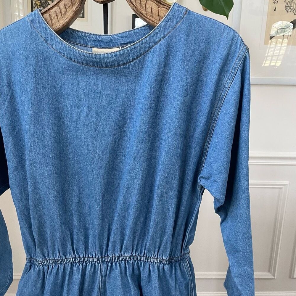 Vintage 90s Coldwater Creek Chambray Denim Dress Raw Hem Blue Small Petite - Picture 2 of 7
